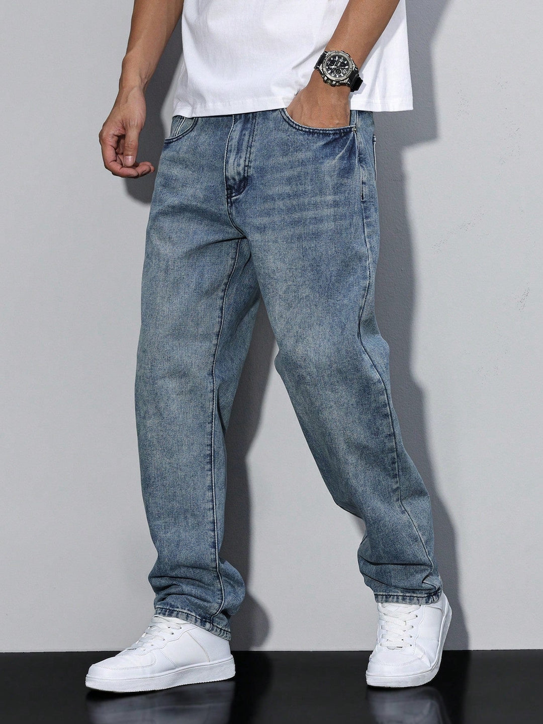 Herr Avspänd Passform Jeans | Klassisk Denimstil Byxor