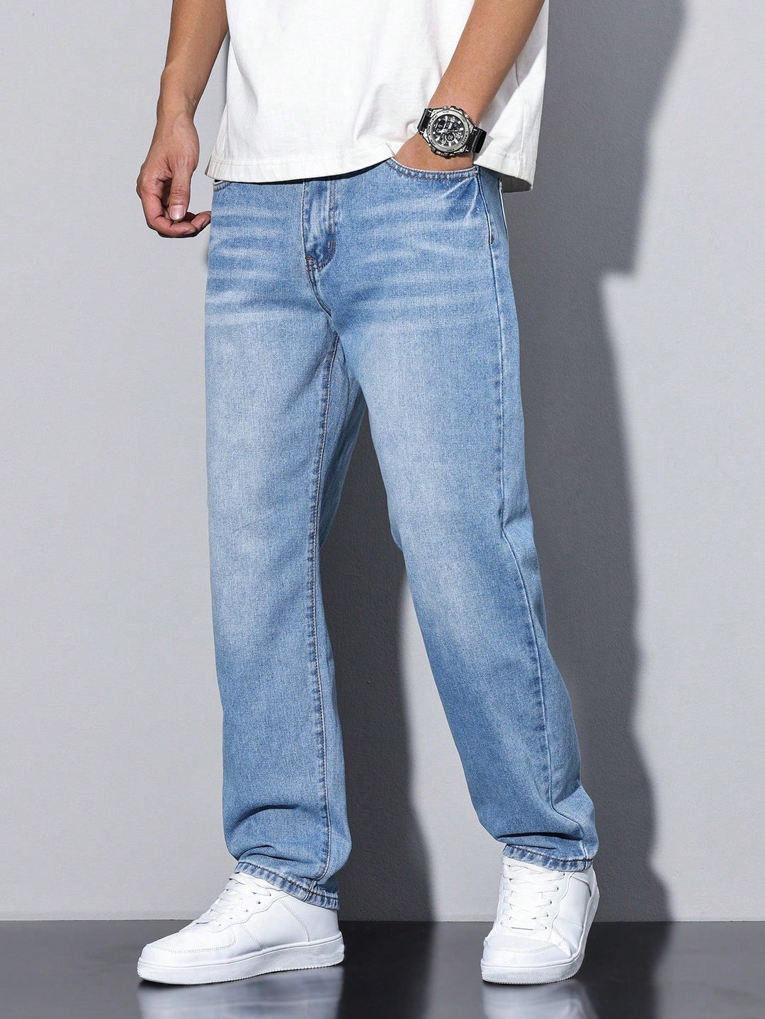 Herr Avspänd Passform Jeans | Klassisk Denimstil Byxor
