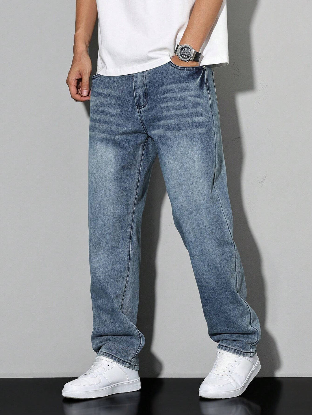 Herr Avspänd Passform Jeans | Klassisk Denimstil Byxor