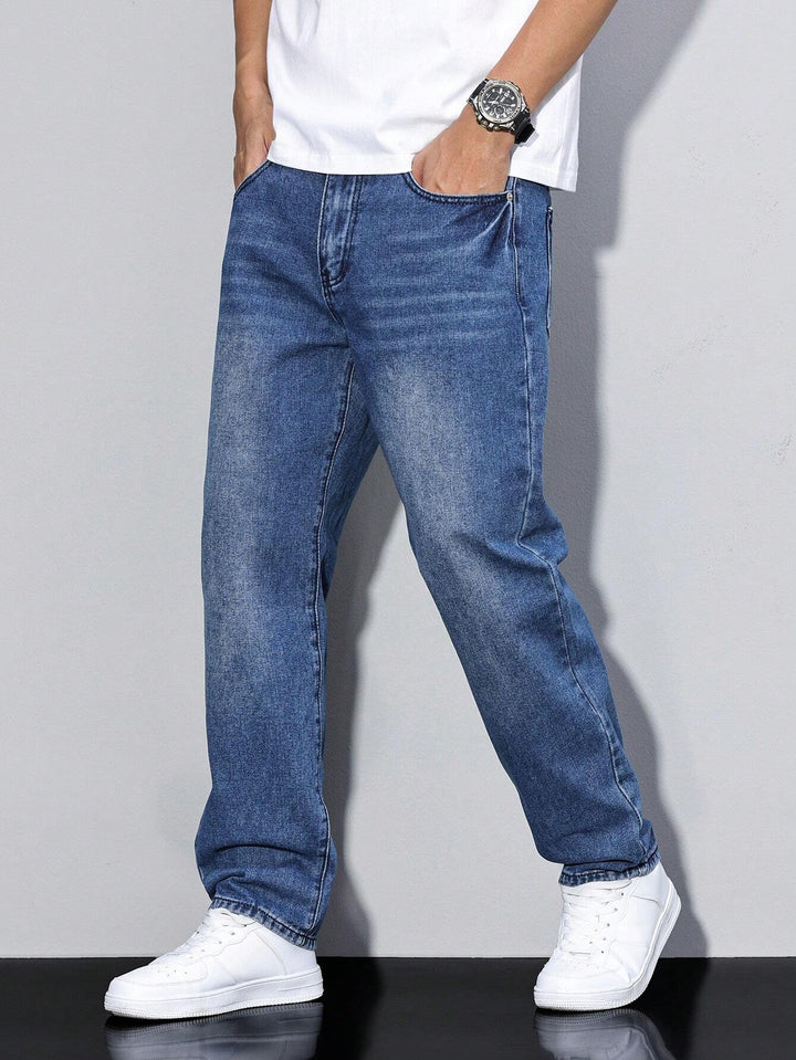 Herr Avspänd Passform Jeans | Klassisk Denimstil Byxor