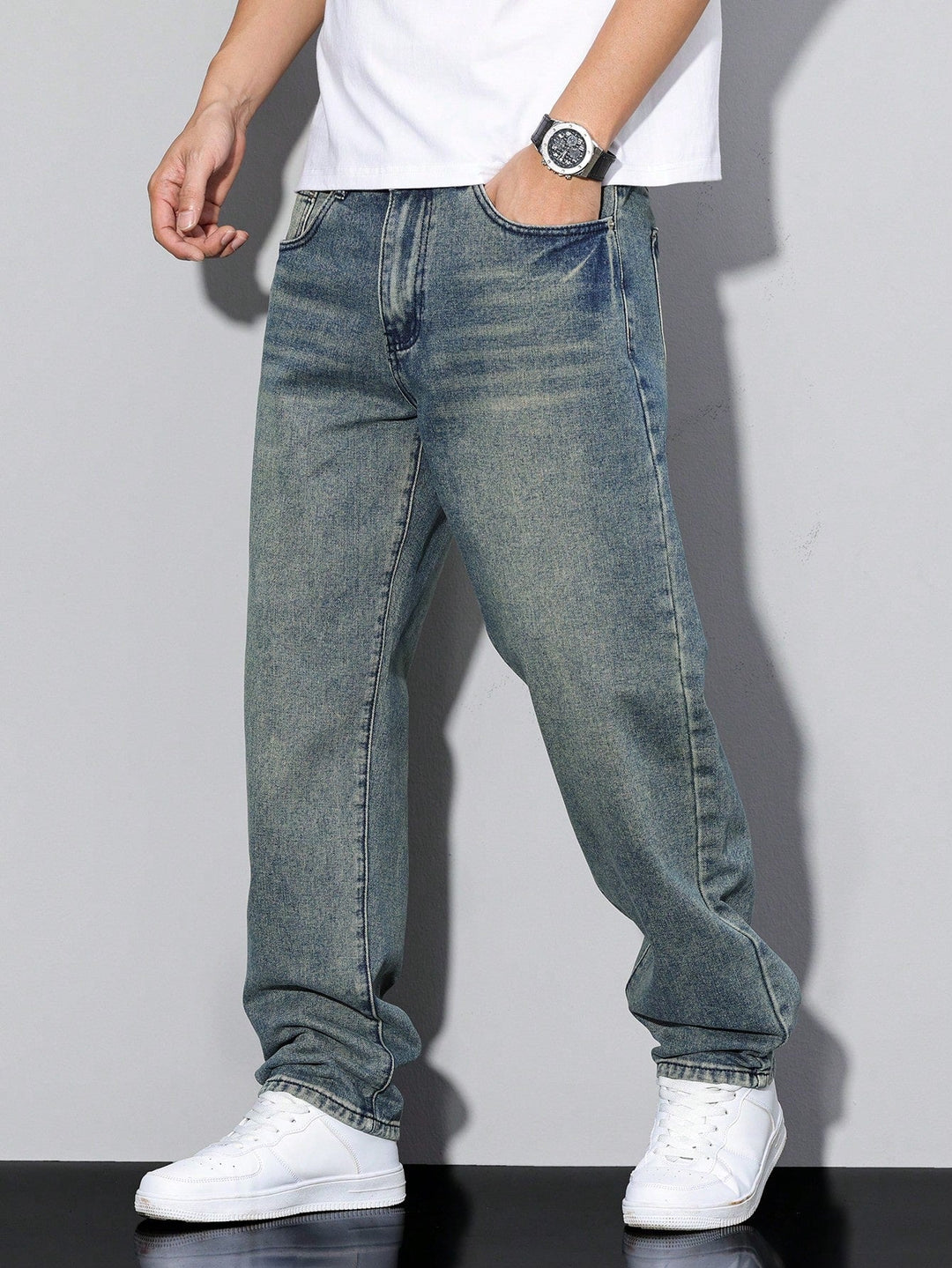 Herr Avspänd Passform Jeans | Klassisk Denimstil Byxor