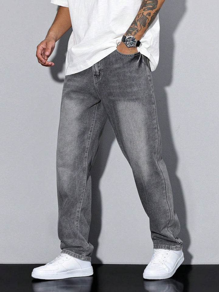 Herr Avspänd Passform Jeans | Klassisk Denimstil Byxor