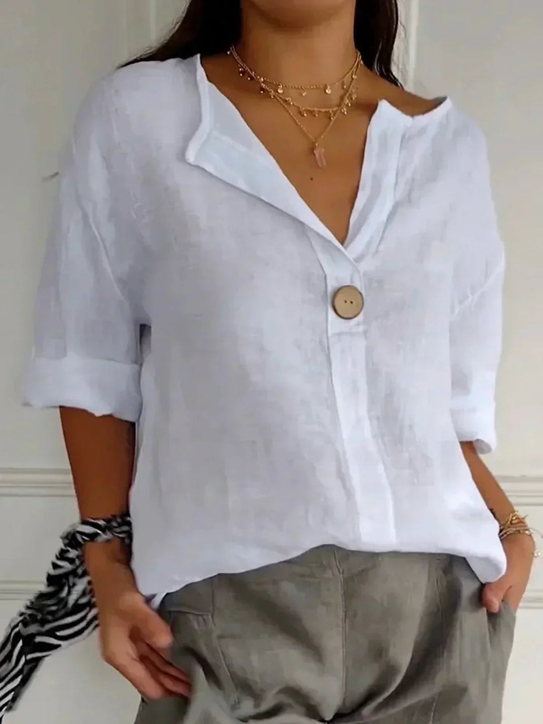 Dam Klassisk Knapp Framtill Blus | Sommarstil