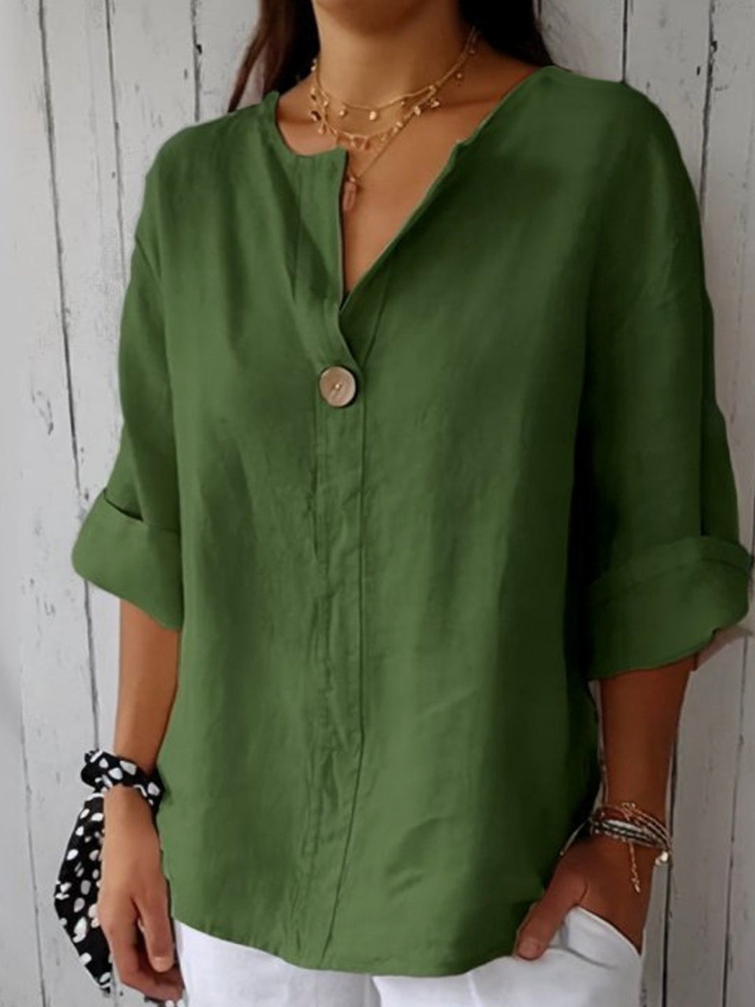Dam Klassisk Knapp Framtill Blus | Sommarstil