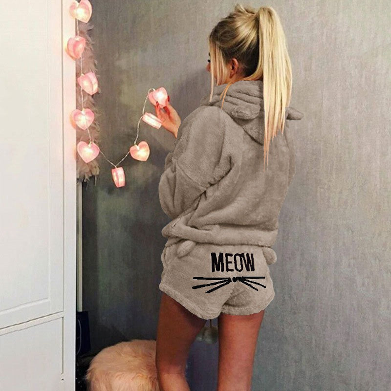 Dam Meow Ultra-Bekväm Fleece Lounge Pyjamasset