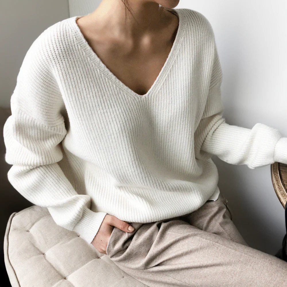 Dam Överdimensionerad V-Hals Sweatshirt | Ullblandning