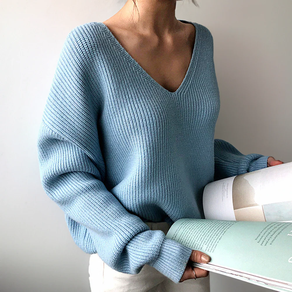 Dam Överdimensionerad V-Hals Sweatshirt | Ullblandning