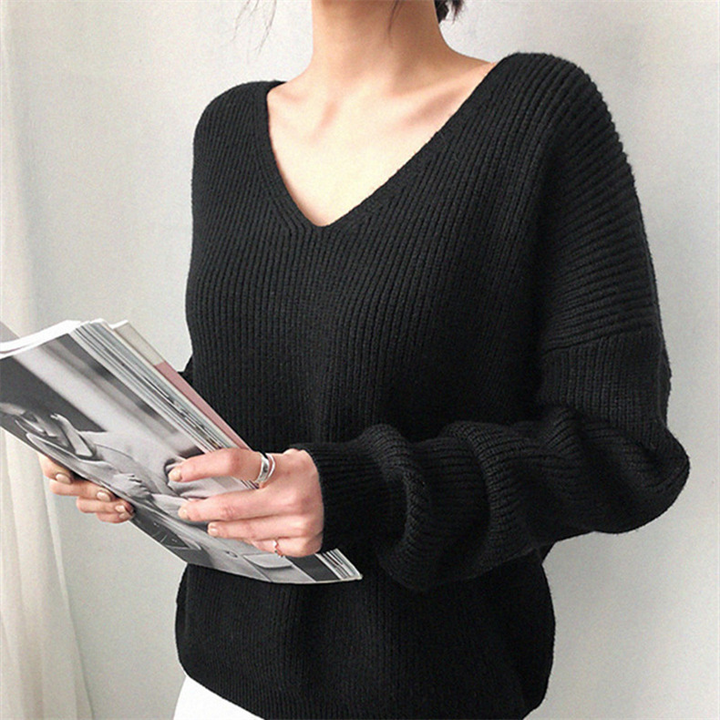 Dam Överdimensionerad V-Hals Sweatshirt | Ullblandning