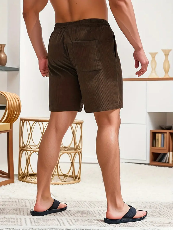 Herr Korduroy Stil Sommarshorts | Elastisk Midja Rak Passform