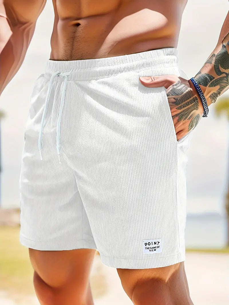 Herr Korduroy Stil Sommarshorts | Elastisk Midja Rak Passform