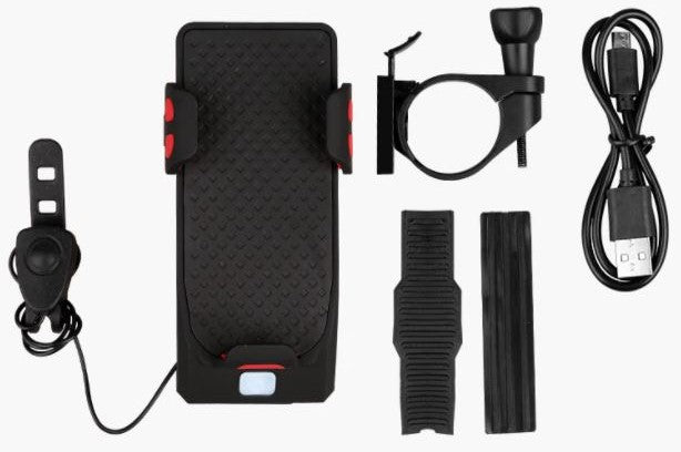 Cykelstyre Telefonfäste med LED-Ljus och Powerbank | 4-i-1 Cykeltillbehör