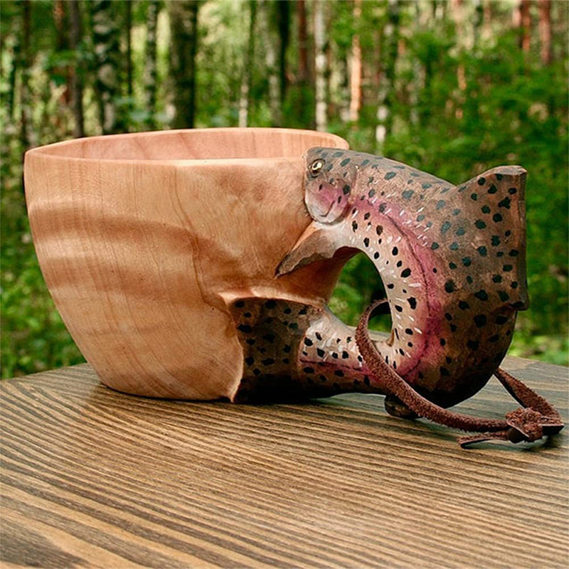 Djurstil Handgjord Campmugg | Rustik Utomhusäventyr Trämugg