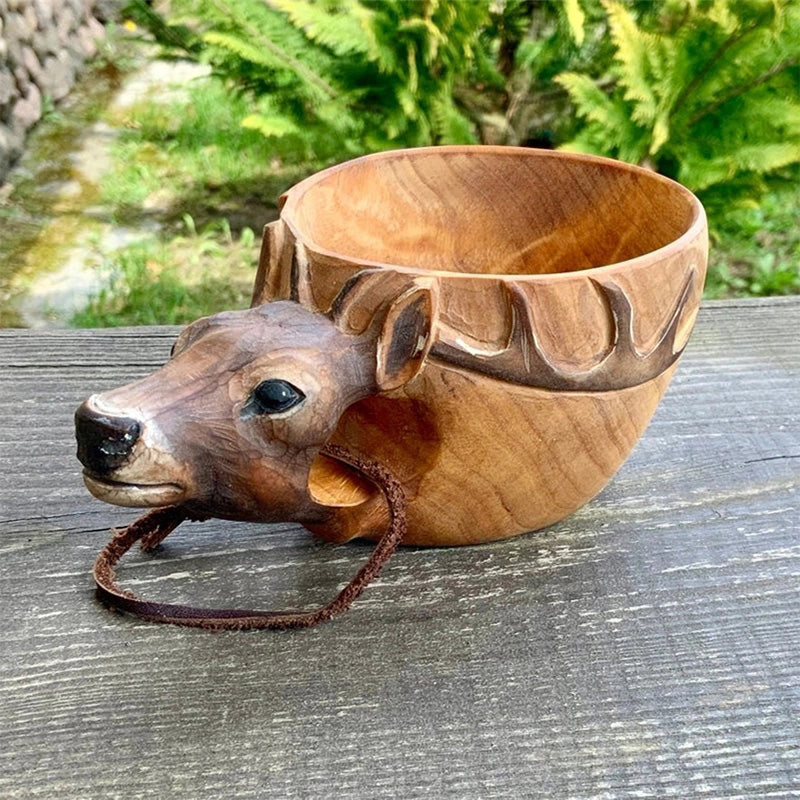 Djurstil Handgjord Campmugg | Rustik Utomhusäventyr Trämugg