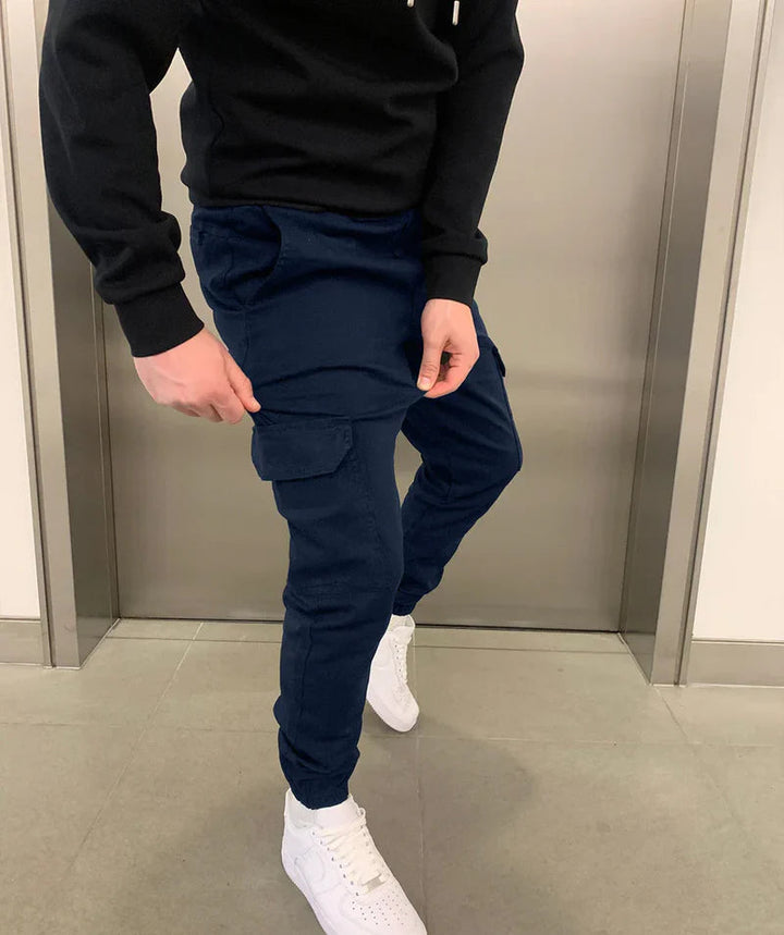 Herr Smal Passform Cargojoggere | Elastisk Midja Gatustil