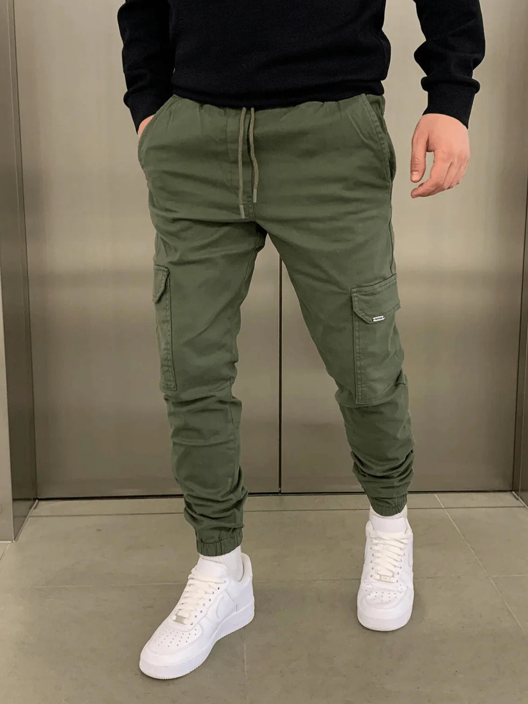 Herr Smal Passform Cargojoggere | Elastisk Midja Gatustil