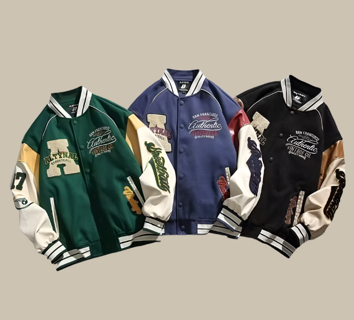 Herr Överdimensionera Årgång Basebolljacka | Retro Gatukläder Stil