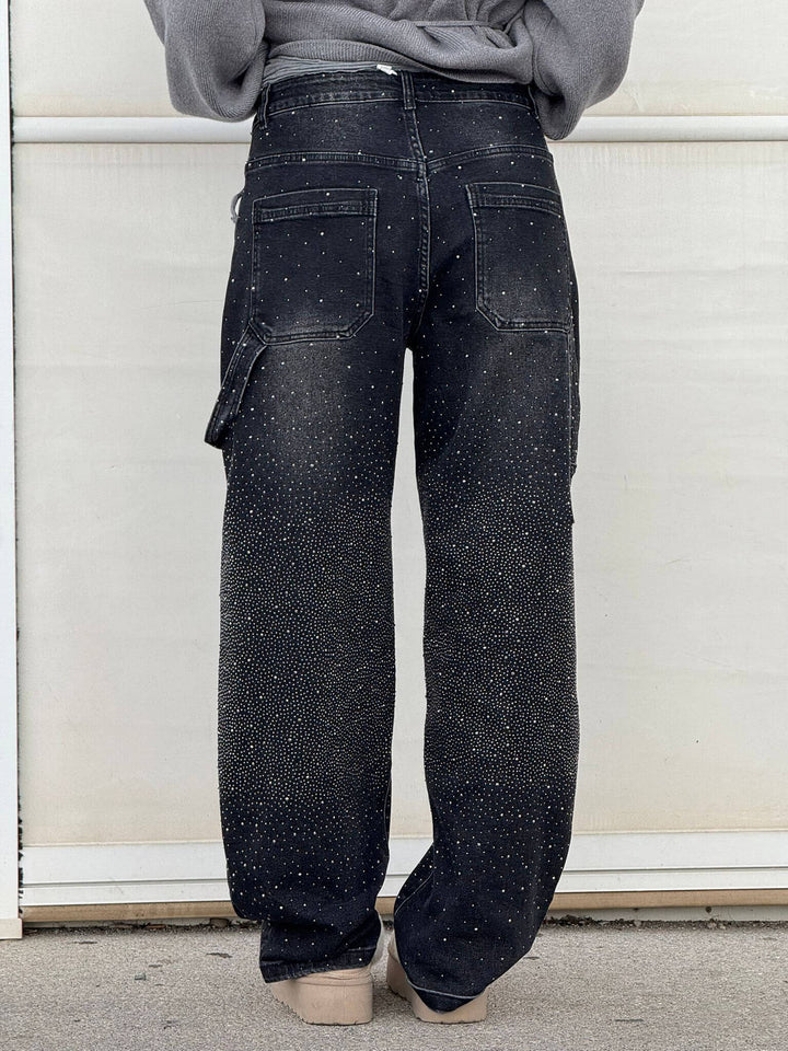 Dam Glittrande Säckiga Jeans