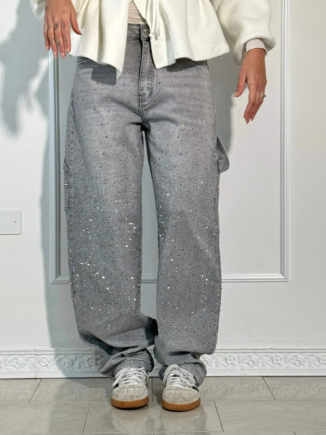 Dam Glittrande Säckiga Jeans