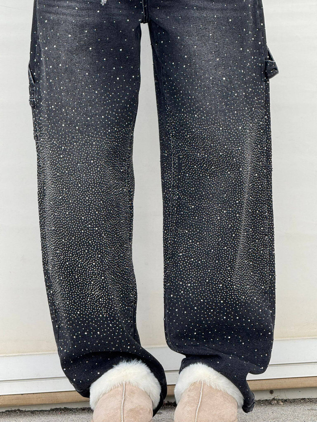 Dam Glittrande Säckiga Jeans