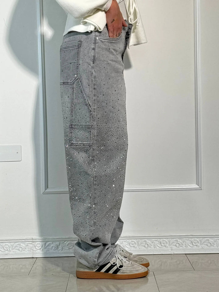 Dam Glittrande Säckiga Jeans