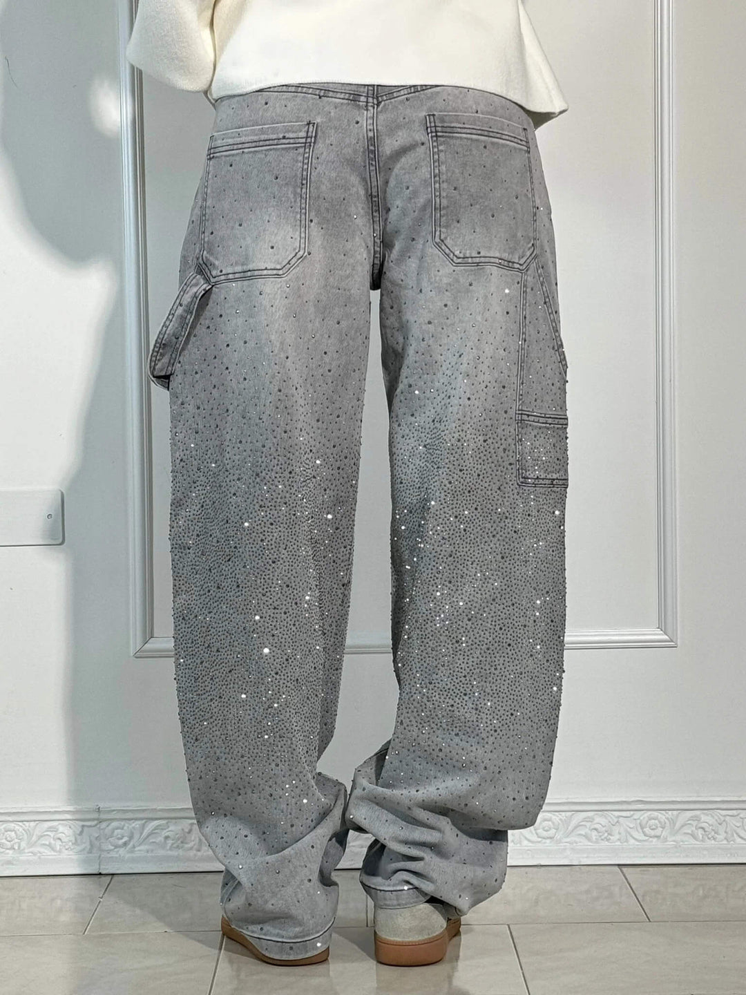 Dam Glittrande Säckiga Jeans