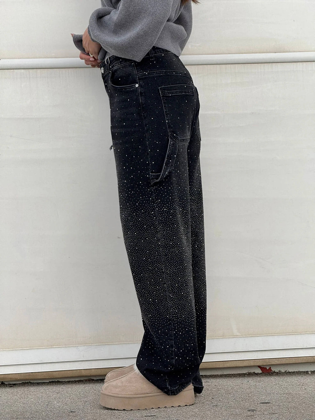 Dam Glittrande Säckiga Jeans