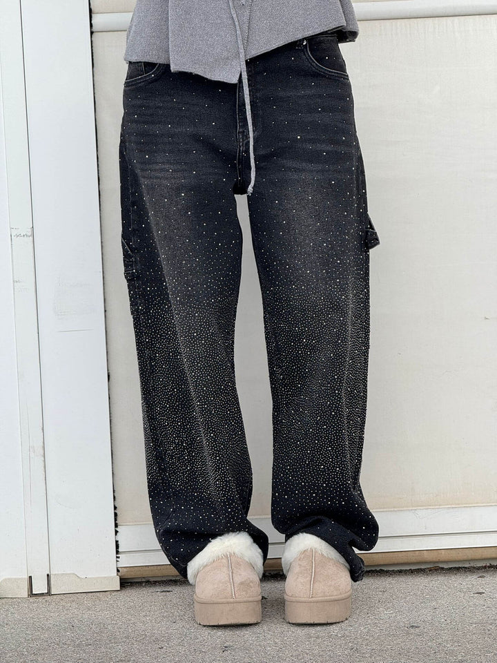 Dam Glittrande Säckiga Jeans