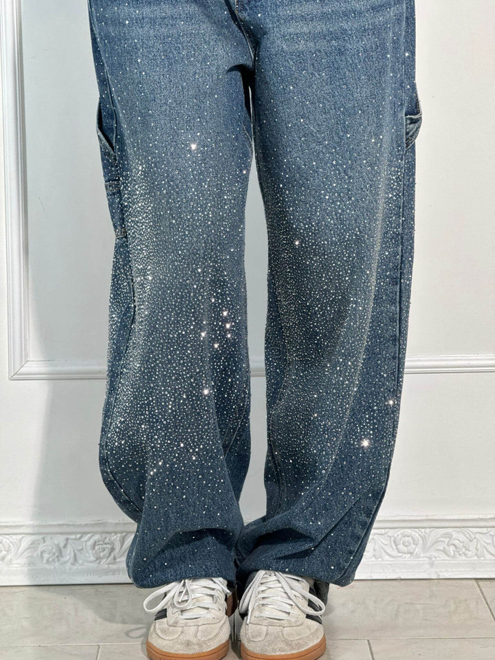 Dam Glittrande Säckiga Jeans