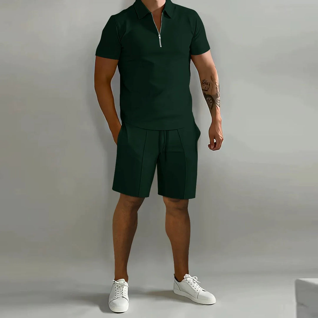 Herr Blixtlås Piké Co-Ord Set | Matchande Kortbyxor Sommaroutfit