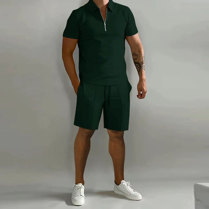 Herr Blixtlås Piké Co-Ord Set | Matchande Kortbyxor Sommaroutfit