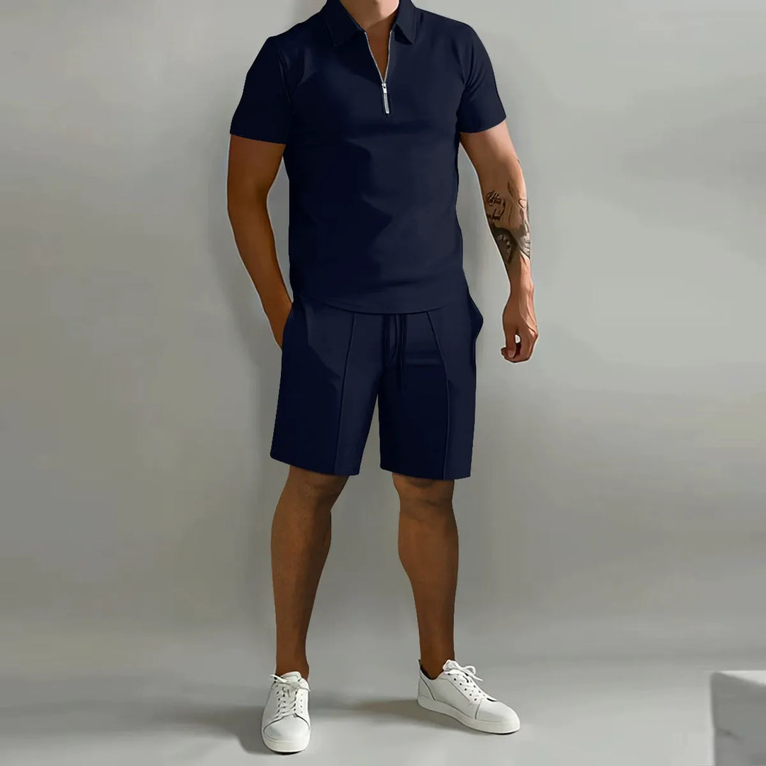 Herr Blixtlås Piké Co-Ord Set | Matchande Kortbyxor Sommaroutfit
