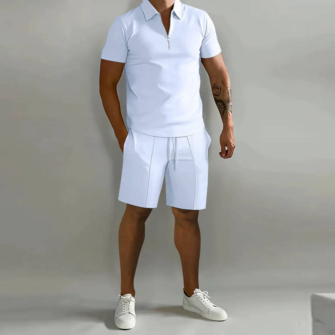 Herr Blixtlås Piké Co-Ord Set | Matchande Kortbyxor Sommaroutfit