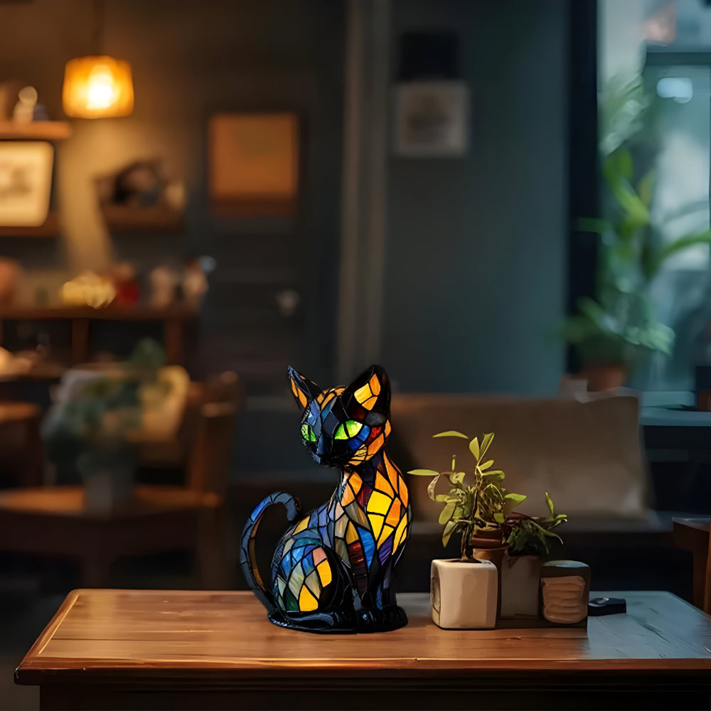 Målat-Glas Stil Heminredning Lampa | Glas Katt Bordslampa