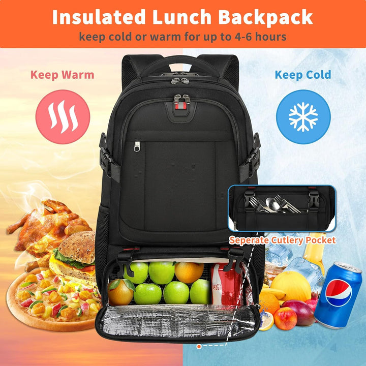 Extra Stor Resa Ryggsäck med Inbyggt Lunchfack och USB-Laddningsport