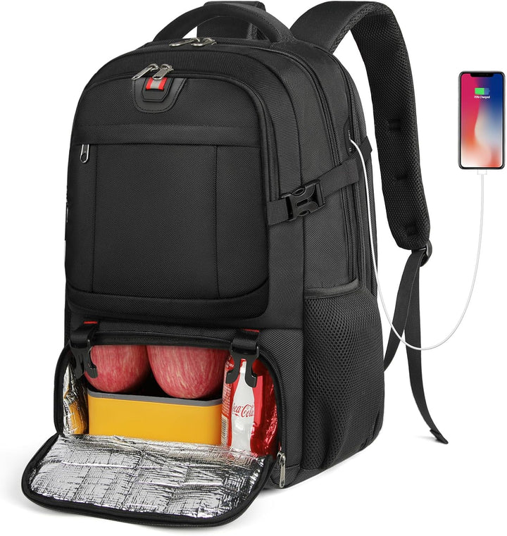 Extra Stor Resa Ryggsäck med Inbyggt Lunchfack och USB-Laddningsport