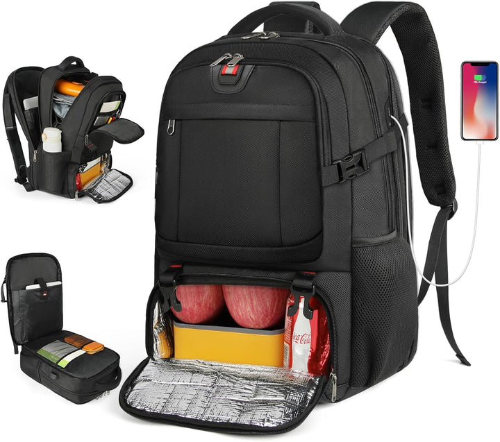 Extra Stor Resa Ryggsäck med Inbyggt Lunchfack och USB-Laddningsport