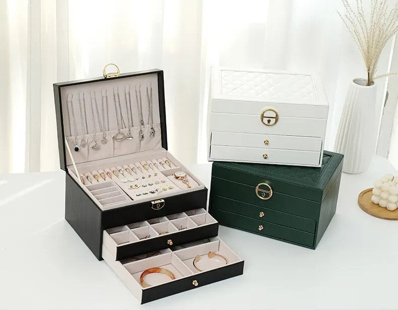 Läderstil Smyckesorganisatör | Eleganta Flera-Lager Förvaring