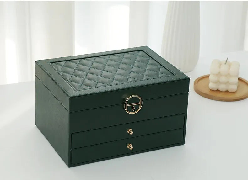 Läderstil Smyckesorganisatör | Eleganta Flera-Lager Förvaring