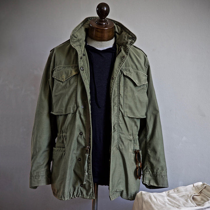 Herr Militärjacka i Vintagestil med Dold Huva