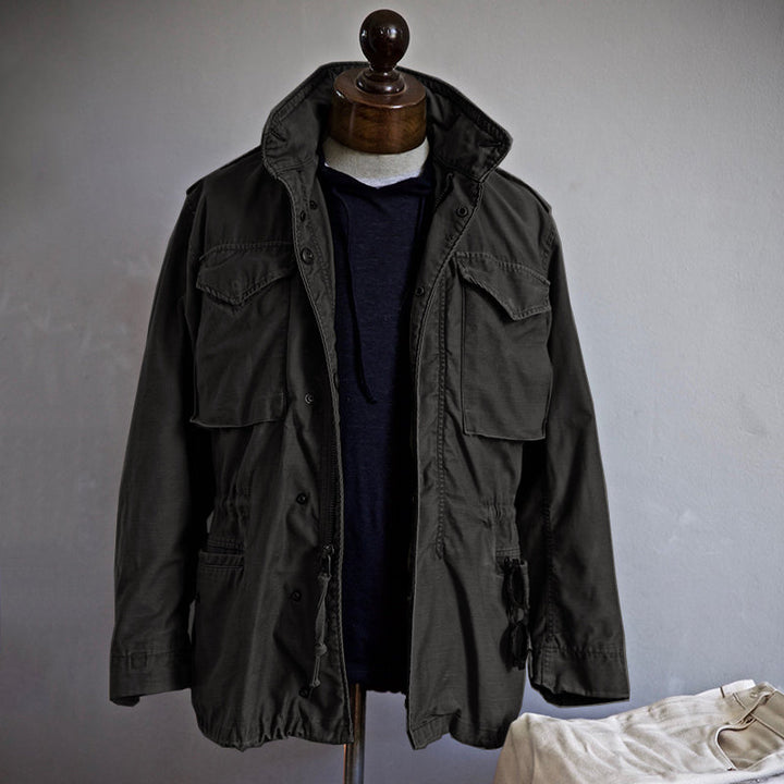 Herr Militärjacka i Vintagestil med Dold Huva