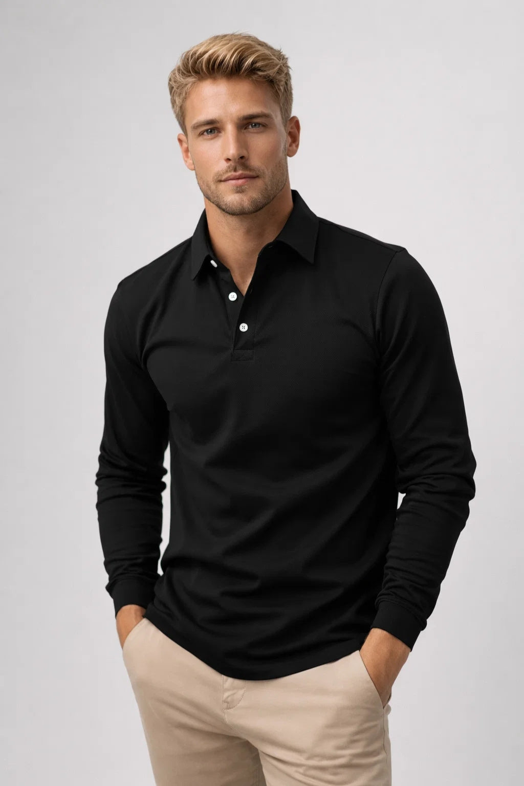 Herr Modern Långärmad Polotröja