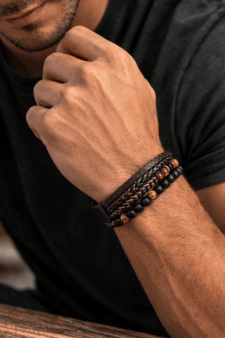 Herr Läderstil Armbandsset | Avslappnat och Dressigt Handledsstapel