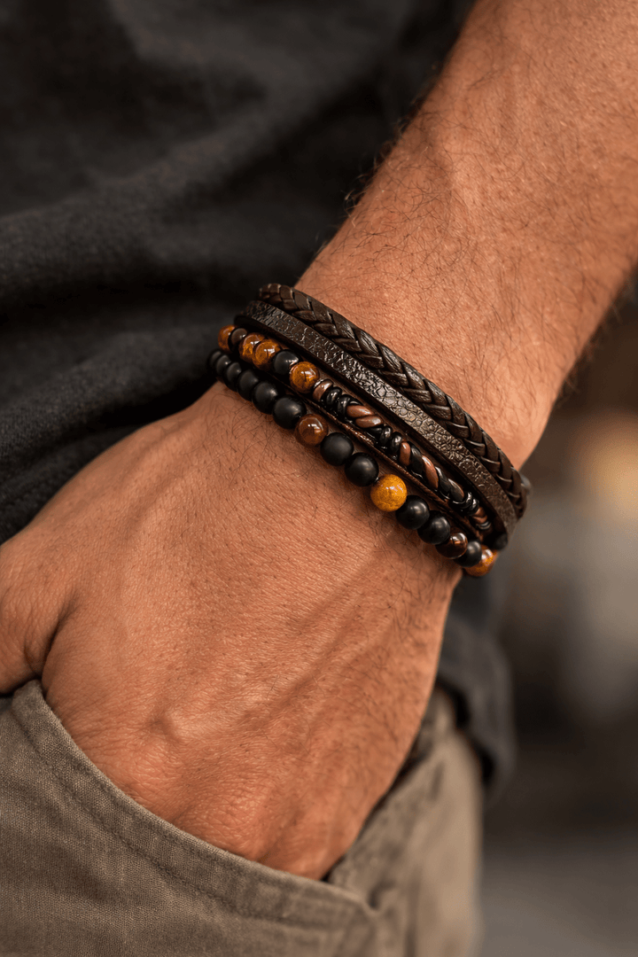 Herr Läderstil Armbandsset | Avslappnat och Dressigt Handledsstapel