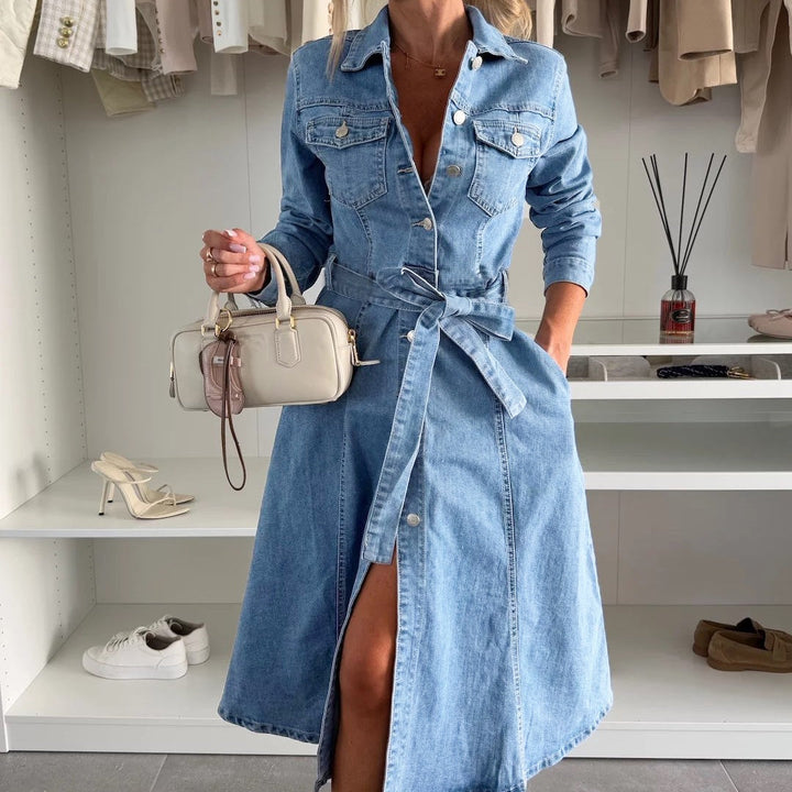 Dam Maxi Denimstil Klänning | Långärmad Avslappnad Vardagslook