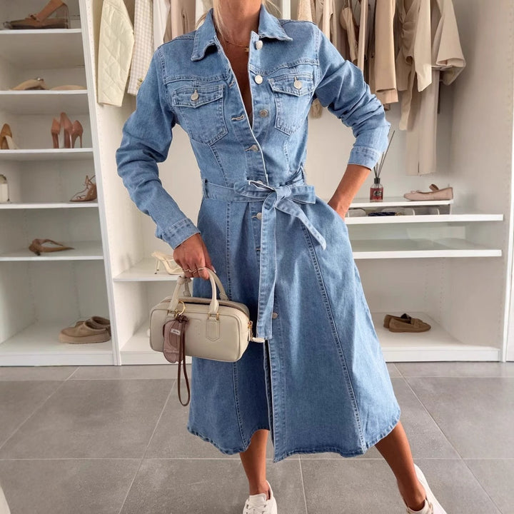 Dam Maxi Denimstil Klänning | Långärmad Avslappnad Vardagslook