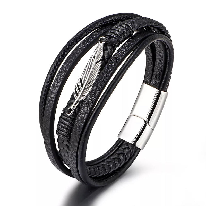 Herr Läder Stil Armband med Fjäderdesign