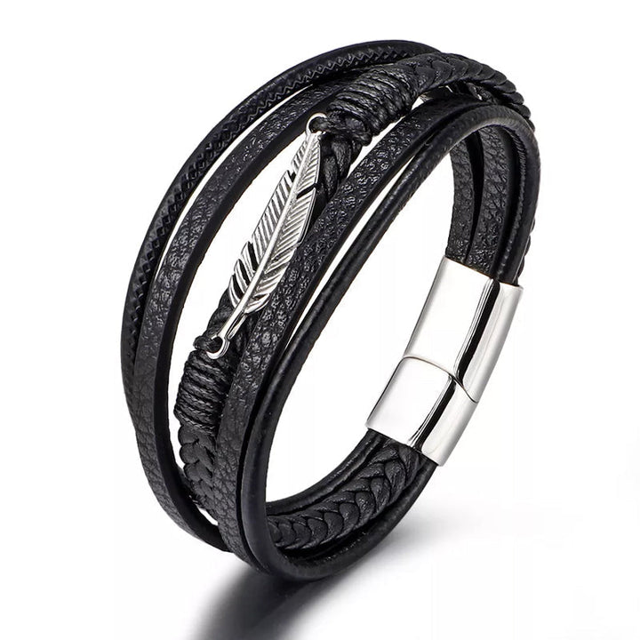 Herr Läder Stil Armband med Fjäderdesign