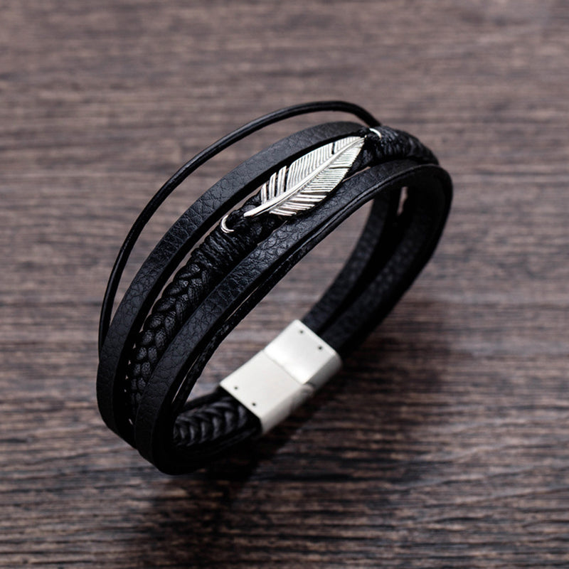Herr Läder Stil Armband med Fjäderdesign