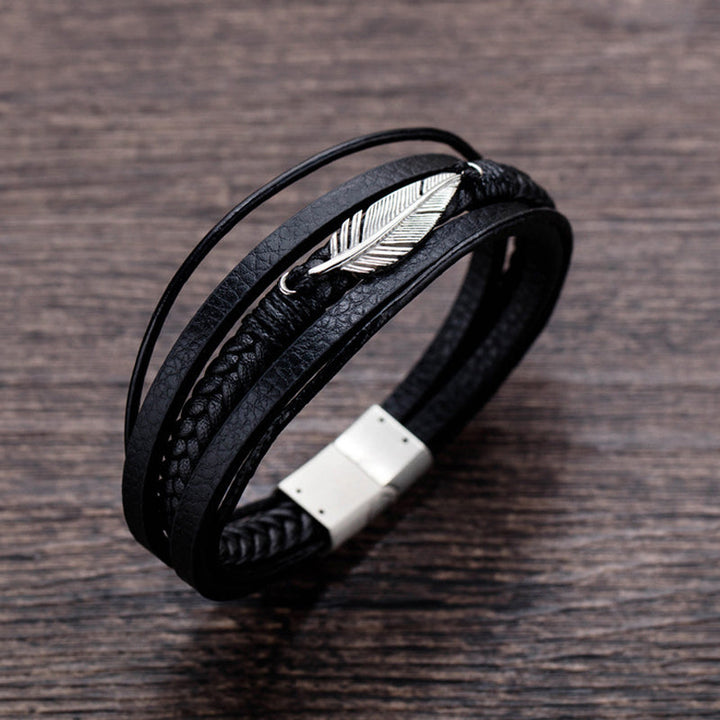 Herr Läder Stil Armband med Fjäderdesign