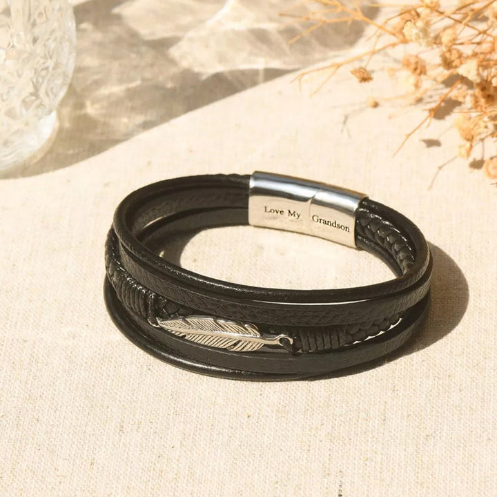 Herr Läder Stil Armband med Fjäderdesign